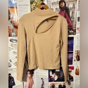 Cut-out Mock Neck Cropped Sweater